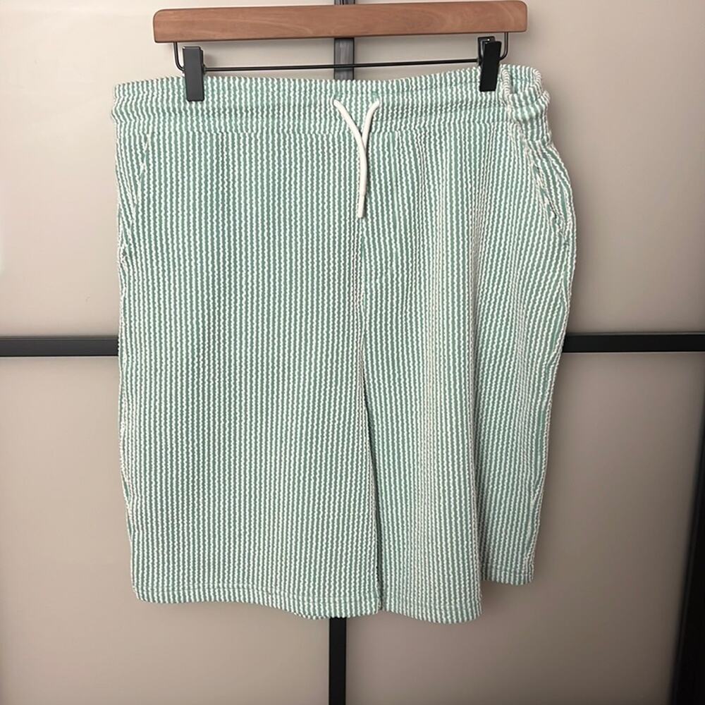 NWT Magaschoni Men Green & White Soft Seersucker Stretch Drawstring Shorts XL